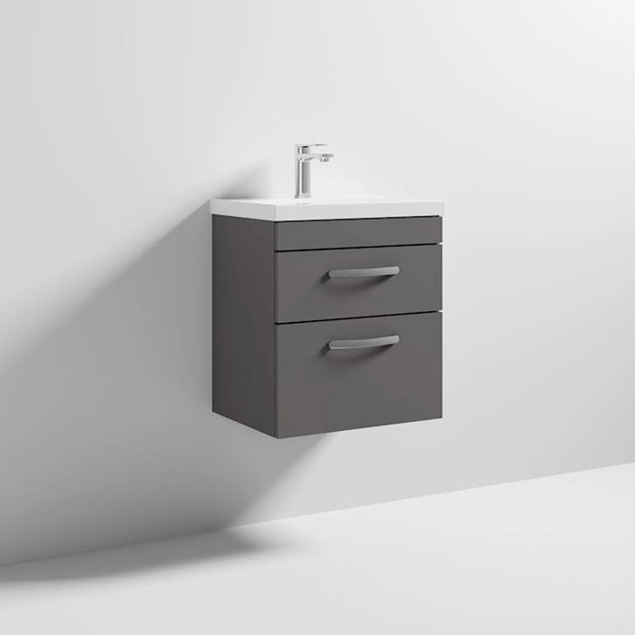 Nuie Athena 500mm Vanity Unit - Wall Hung 2 Drawer Unit with Basin - Unbeatable Bathrooms