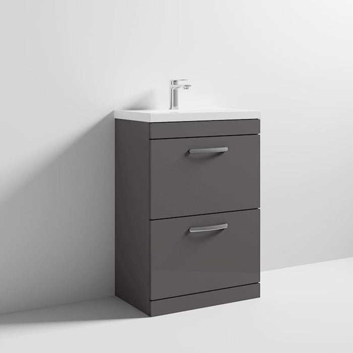 Nuie Athena 600mm Vanity Unit - Floor Standing 2 Drawer Unit with Basin - Unbeatable Bathrooms