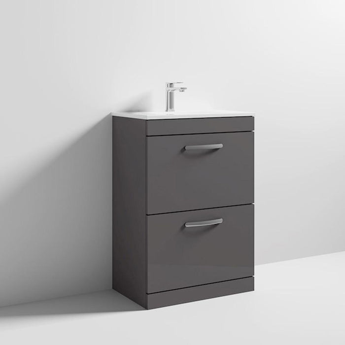 Nuie Athena 600mm Vanity Unit - Floor Standing 2 Drawer Unit with Basin - Unbeatable Bathrooms