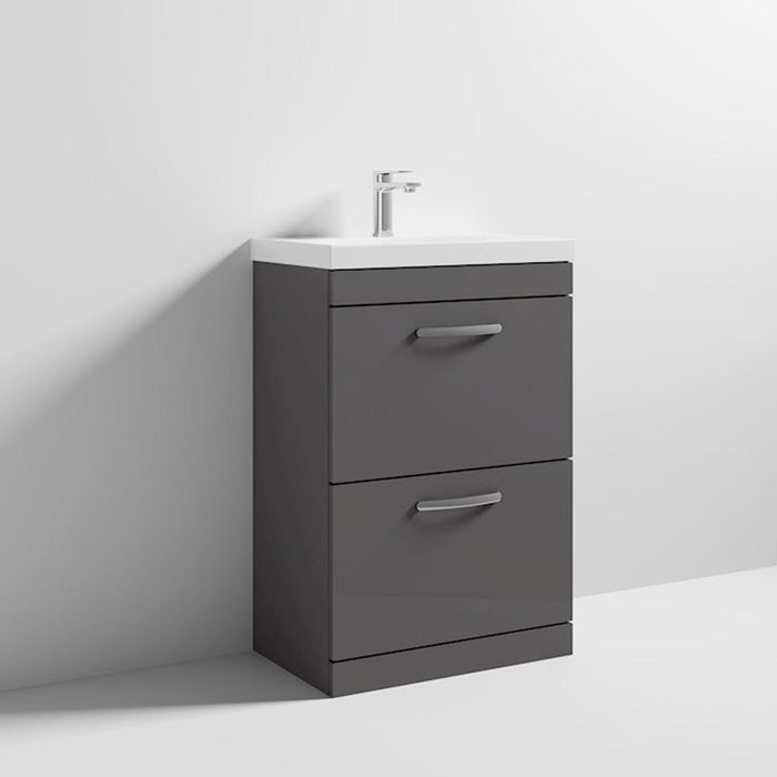 Nuie Athena 600mm Vanity Unit - Floor Standing 2 Drawer Unit with Basin - Unbeatable Bathrooms