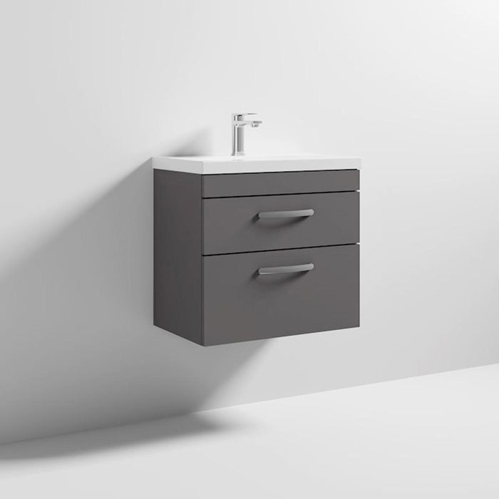 Nuie Athena 600mm Vanity Unit - Wall Hung 2 Drawer Unit with Basin - Unbeatable Bathrooms