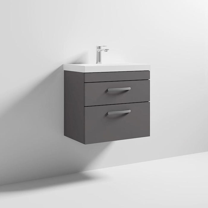 Nuie Athena 600mm Vanity Unit - Wall Hung 2 Drawer Unit with Basin - Unbeatable Bathrooms