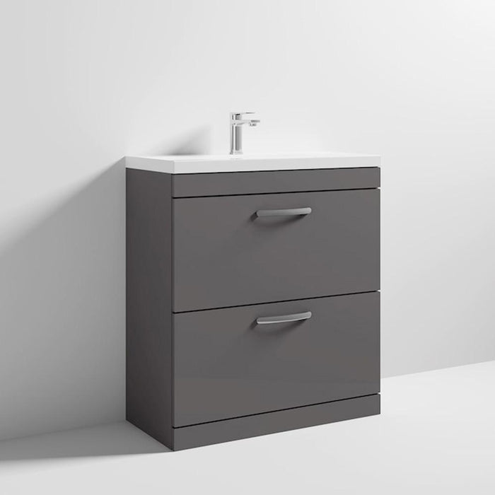 Nuie Athena 800mm Vanity Unit - Floor Standing 2 Drawer Unit with Basin - Unbeatable Bathrooms
