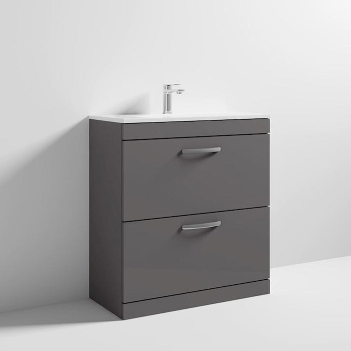 Nuie Athena 800mm Vanity Unit - Floor Standing 2 Drawer Unit with Basin - Unbeatable Bathrooms