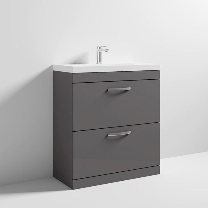 Nuie Athena 800mm Vanity Unit - Floor Standing 2 Drawer Unit with Basin - Unbeatable Bathrooms