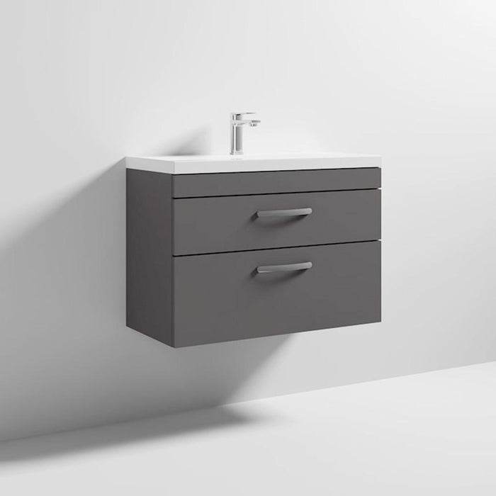 Nuie Athena 800mm Vanity Unit - Wall Hung 2 Drawer Unit with Basin - Unbeatable Bathrooms