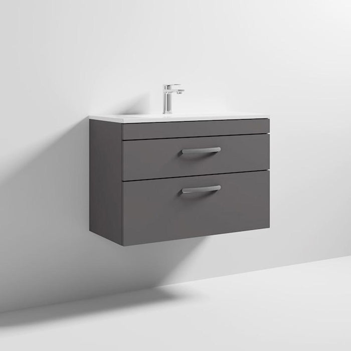 Nuie Athena 800mm Vanity Unit - Wall Hung 2 Drawer Unit with Basin - Unbeatable Bathrooms