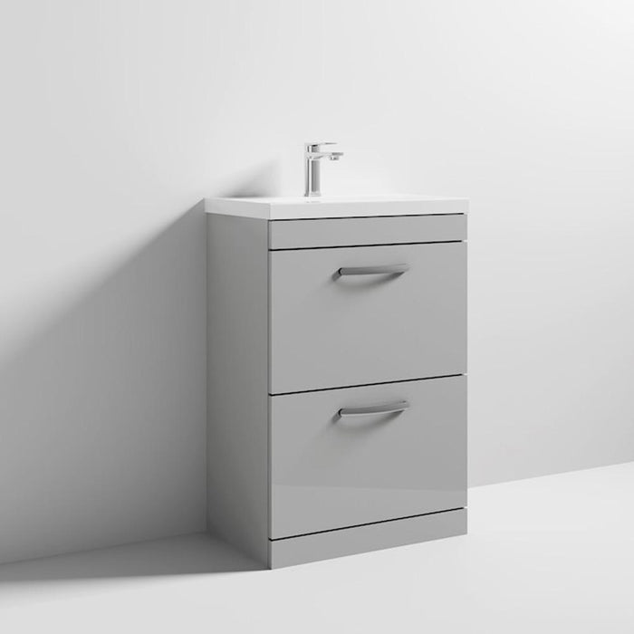 Nuie Athena 600mm Vanity Unit - Floor Standing 2 Drawer Unit with Basin - Unbeatable Bathrooms