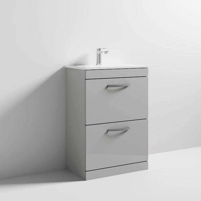 Nuie Athena 600mm Vanity Unit - Floor Standing 2 Drawer Unit with Basin - Unbeatable Bathrooms