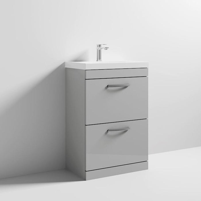 Nuie Athena 600mm Vanity Unit - Floor Standing 2 Drawer Unit with Basin - Unbeatable Bathrooms