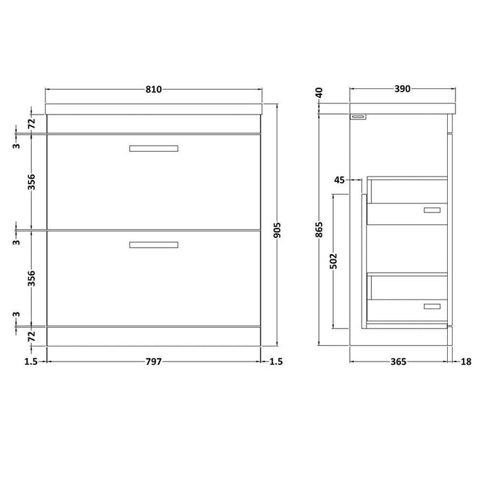 Nuie Athena 800mm Vanity Unit - Floor Standing 2 Drawer Unit with Basin - Unbeatable Bathrooms