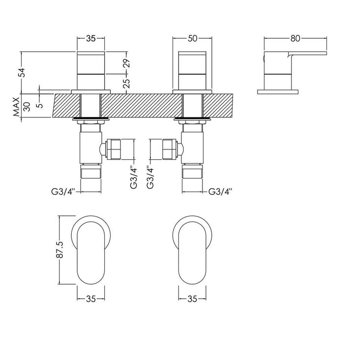 Nuie Binsey 3/4 Side Valves - Unbeatable Bathrooms