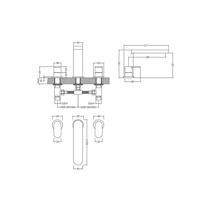Nuie Binsey Deck Mounted 3TH Bath Filler - Unbeatable Bathrooms