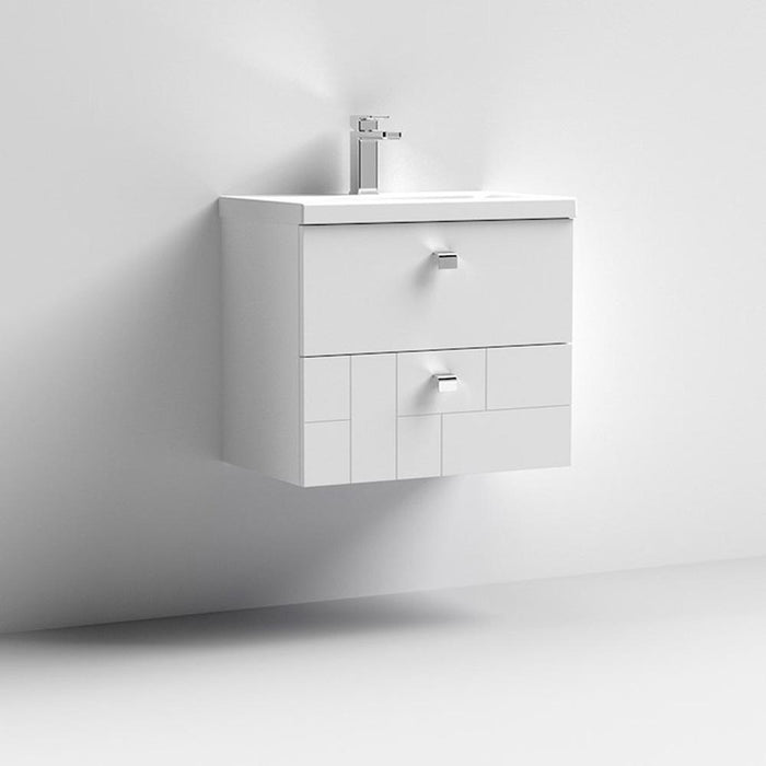 Nuie Blocks 600mm Vanity Unit - Wall Hung 2 Drawer Unit with Basin - Unbeatable Bathrooms