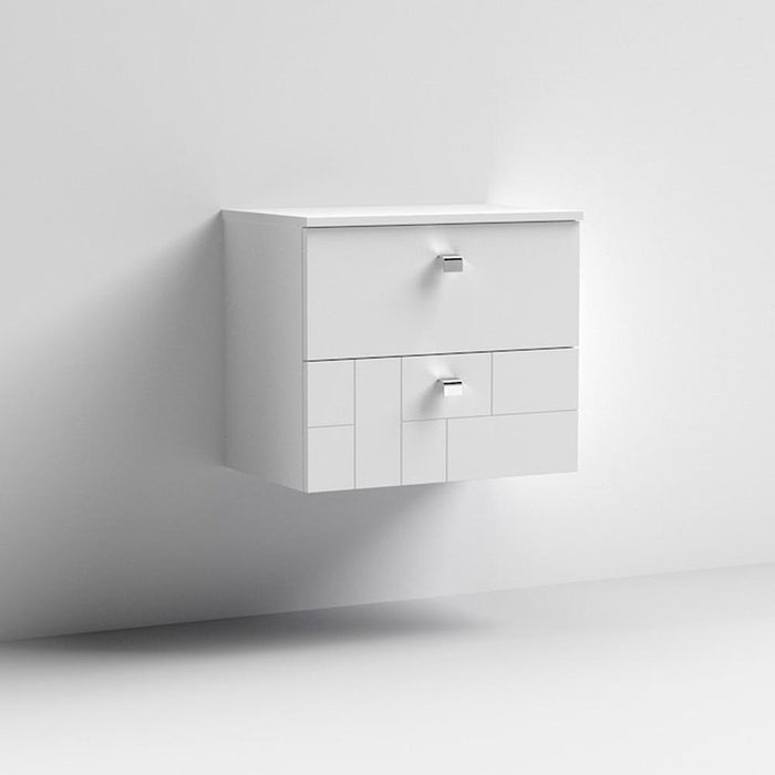 Nuie Blocks 600mm Vanity Unit - Wall Hung 2 Drawer Unit with Basin - Unbeatable Bathrooms
