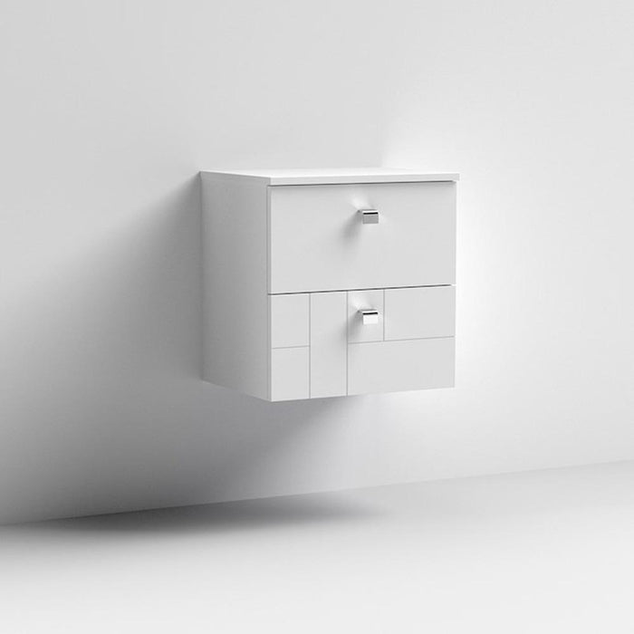 Nuie Blocks 600mm Vanity Unit - Wall Hung 2 Drawer Unit with Basin - Unbeatable Bathrooms