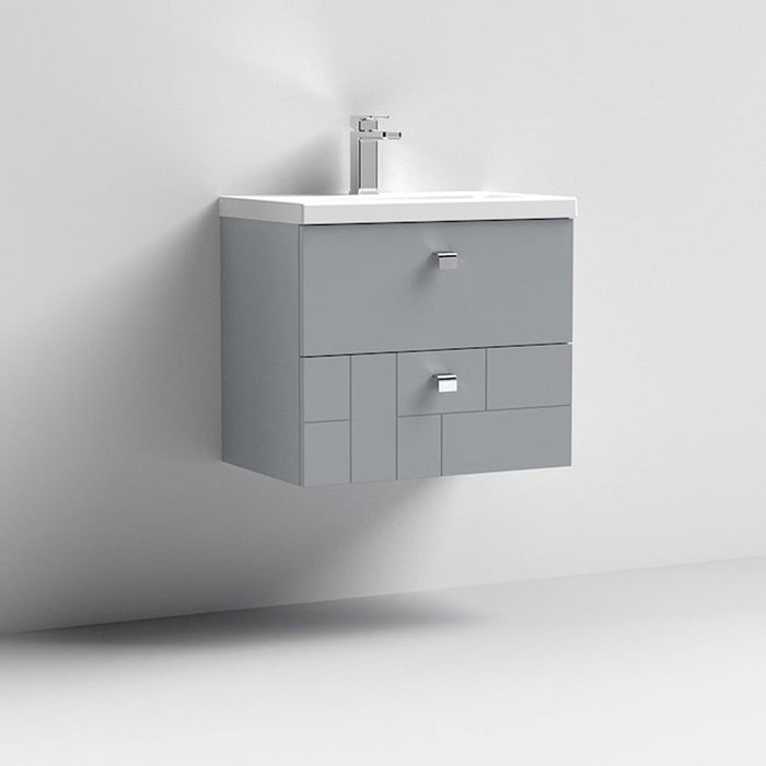 Nuie Blocks 600mm Vanity Unit - Wall Hung 2 Drawer Unit with Basin - Unbeatable Bathrooms