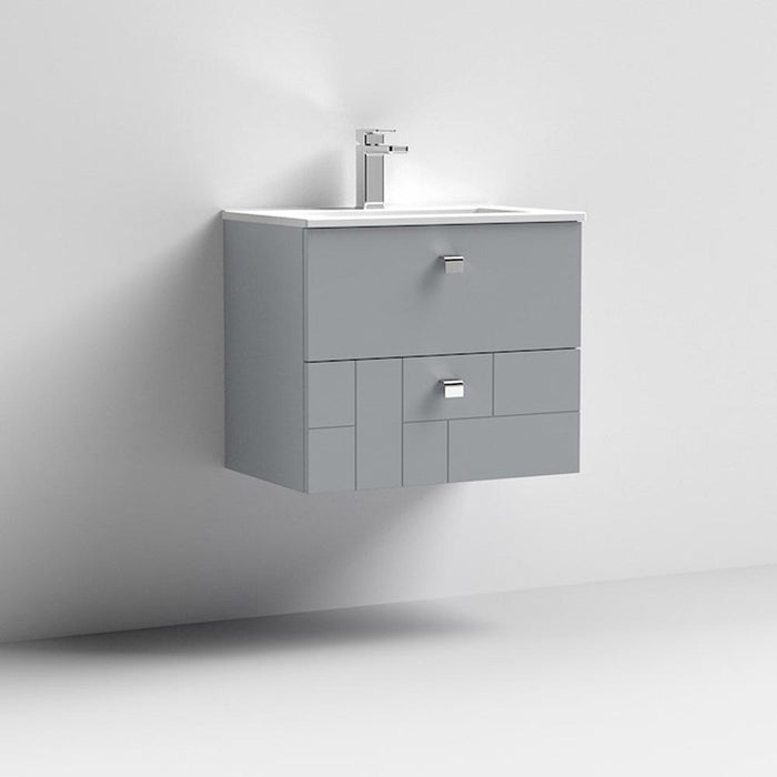 Nuie Blocks 600mm Vanity Unit - Wall Hung 2 Drawer Unit with Basin - Unbeatable Bathrooms