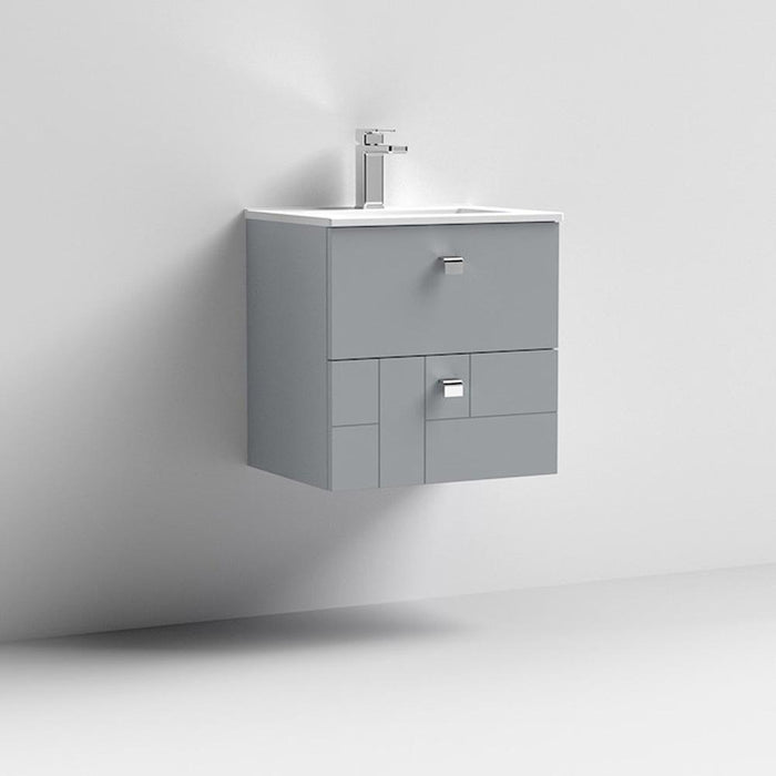Nuie Blocks 600mm Vanity Unit - Wall Hung 2 Drawer Unit with Basin - Unbeatable Bathrooms