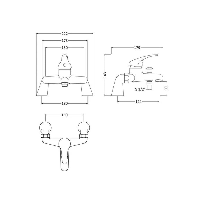 Nuie Eon Deck Mounted Bath Shower Mixer - Unbeatable Bathrooms