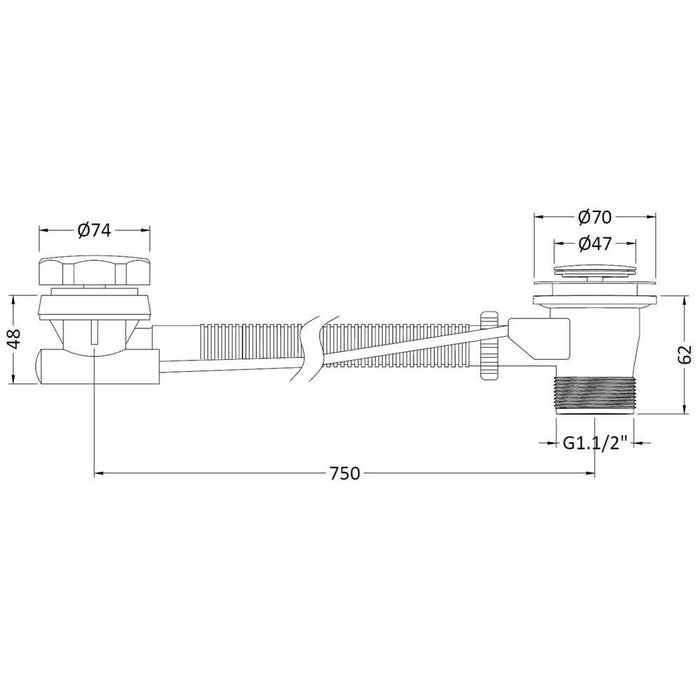 Nuie Extended Bath Pop Up Waste & Overflow - Unbeatable Bathrooms
