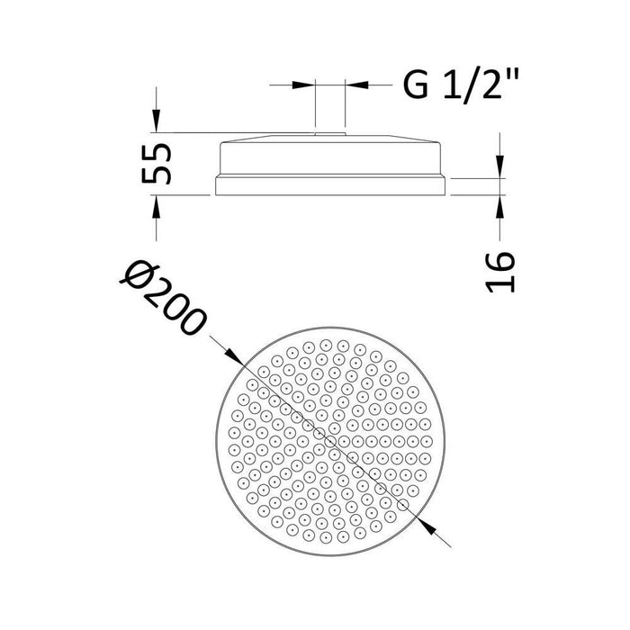 Nuie Tec 8 Fixed Head 200mm Diameter - Unbeatable Bathrooms