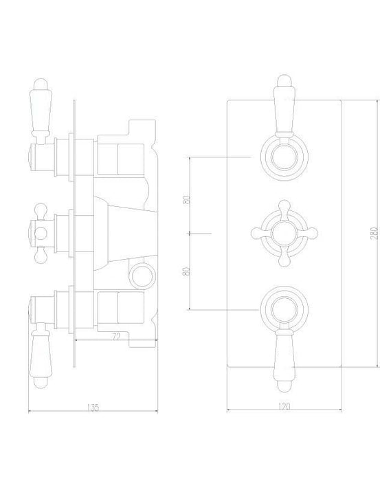 Nuie Traditional Triple Conc Thermo Valve - Unbeatable Bathrooms