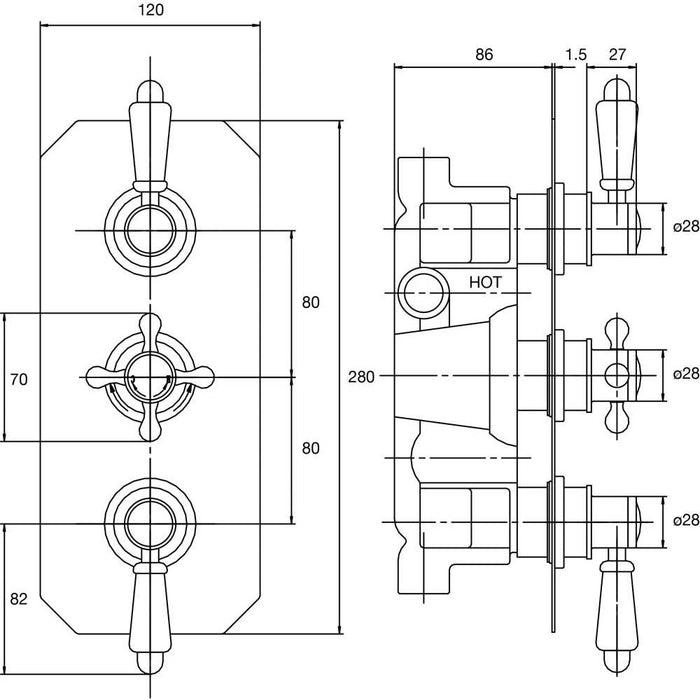 Nuie Triple Concealed Thermo Valve - Unbeatable Bathrooms