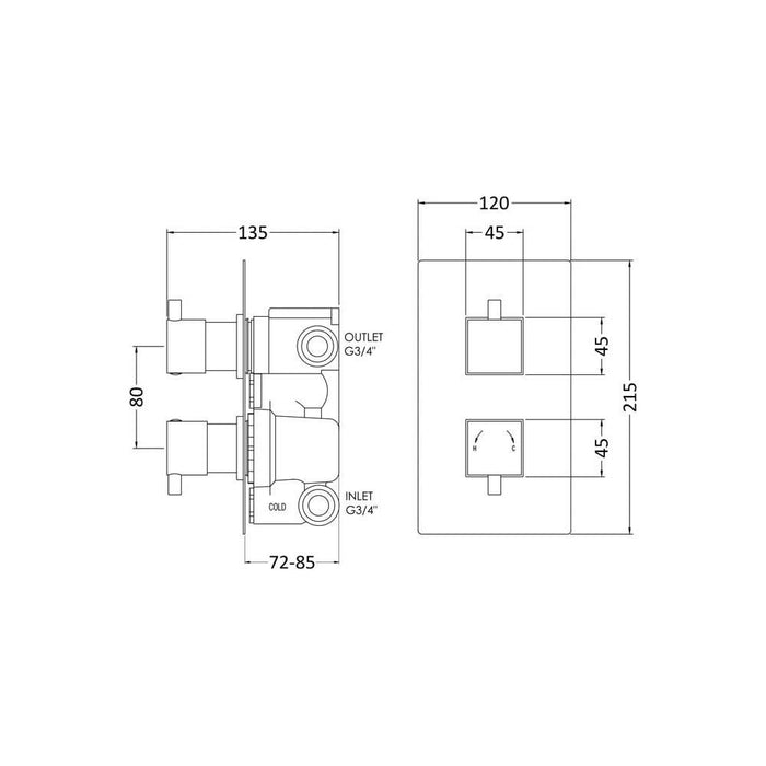 Nuie Twin Concealed Thermostatic Shower Valve - Unbeatable Bathrooms