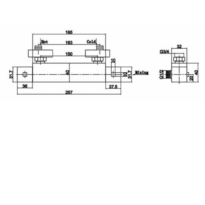 Nuie Square Thermostatic Bar Valve - Unbeatable Bathrooms