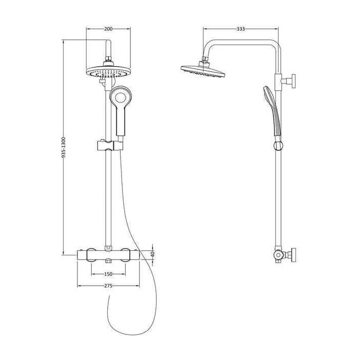 Nuie Round Thermostatic Bar Shower With Kit - Unbeatable Bathrooms