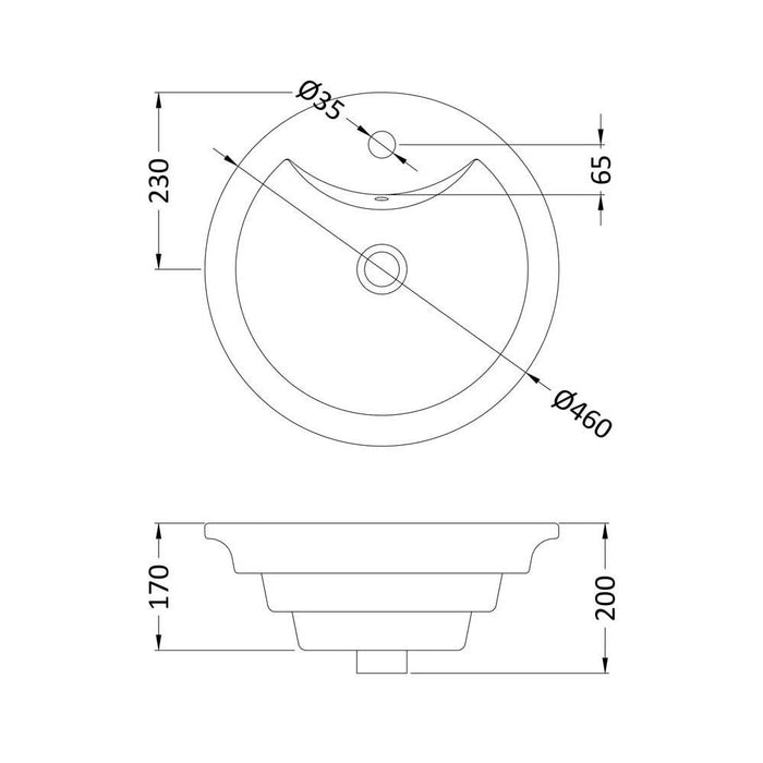 Nuie Round 460mm 1TH Ceramic Counter Top Basin - Unbeatable Bathrooms