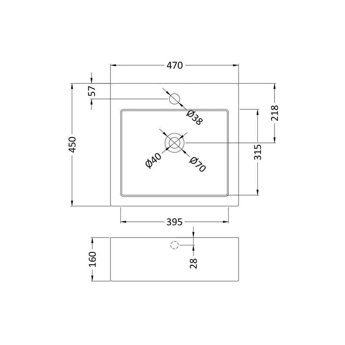 Nuie Square 460mm 1TH Counter Top Basin - Unbeatable Bathrooms