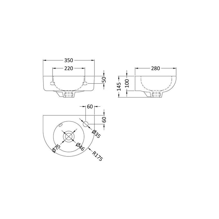 Nuie Melbourne 35/45cm 1TH Round Wall Hung Basin - Unbeatable Bathrooms