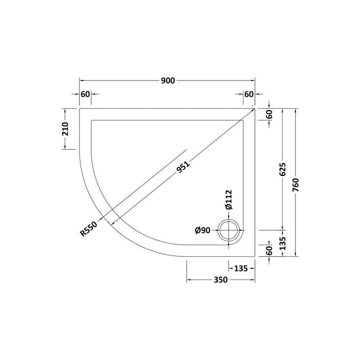 Nuie Offset Quadrant Shower Tray - Black Slate - Unbeatable Bathrooms