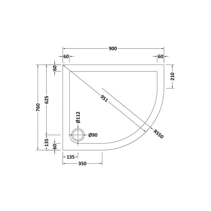 Nuie Offset Quadrant Shower Tray - Black Slate - Unbeatable Bathrooms