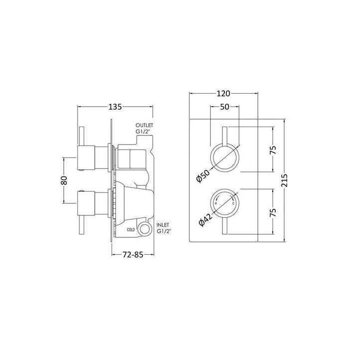 Nuie Quest Twin Thermostatic Shower Valve Rectangular Plate - Unbeatable Bathrooms