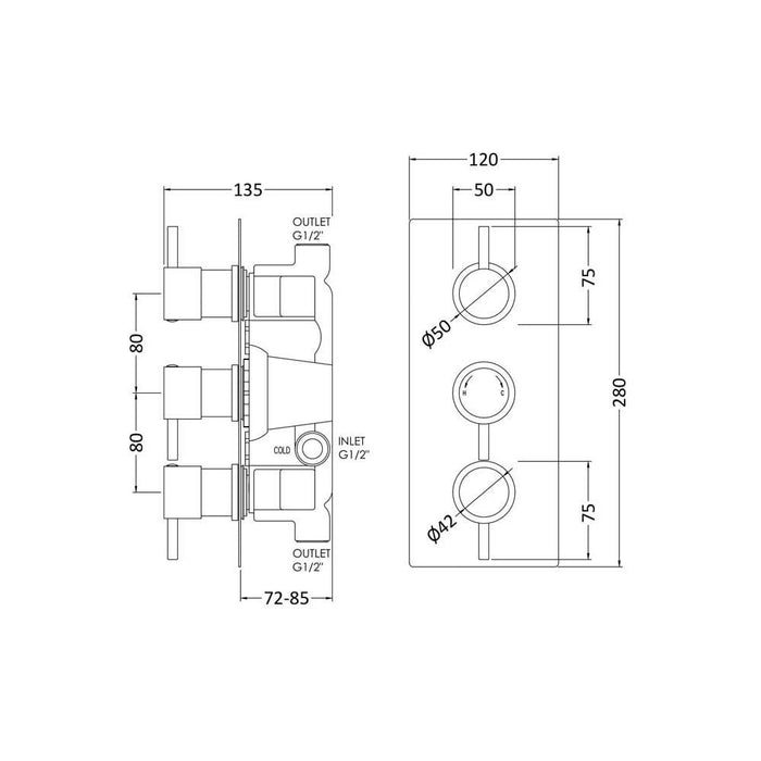 Nuie Quest Triple Thermostatic Shower Valve Rectangular Plate - Unbeatable Bathrooms