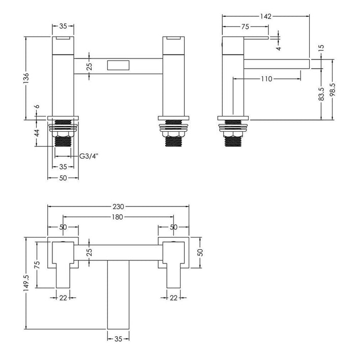 Nuie Sanford Deck Mounted Bath Filler - Unbeatable Bathrooms