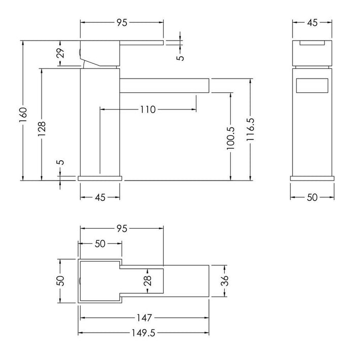Nuie Sanford Mono Basin Mixer with Push Button Waste - Unbeatable Bathrooms