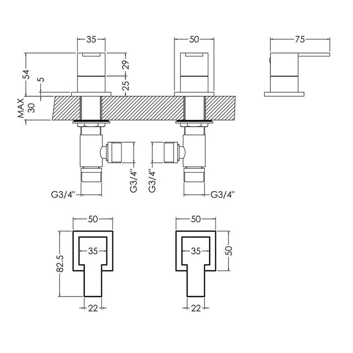 Nuie Sanford 3/4 Side Valves - Unbeatable Bathrooms