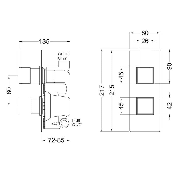 Nuie Sanford Twin Thermostatic Valve - Unbeatable Bathrooms