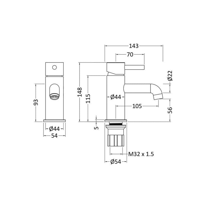 Nuie Verity Mini Mono Basin Mixer With Waste - Unbeatable Bathrooms