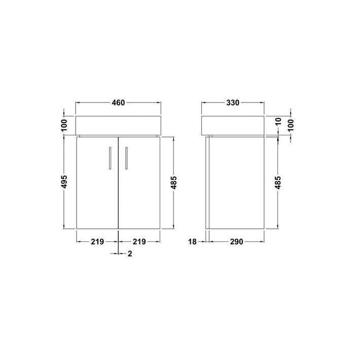 Nuie Mayford 450mm Vanity Unit - Wall Hung 2 Door Unit - Unbeatable Bathrooms