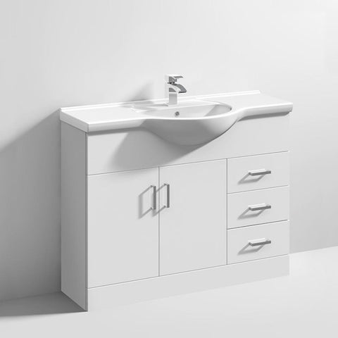 Nuie Mayford 1050mm Vanity Unit - Floor Standing 2 Door & 3 Drawer Unit with Round Semi Recessed Basin - Unbeatable Bathrooms