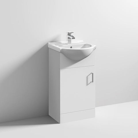 Nuie Mayford 450mm Vanity Unit - Floor Standing 1 Door Unit with Round Semi Recessed Basin - Unbeatable Bathrooms