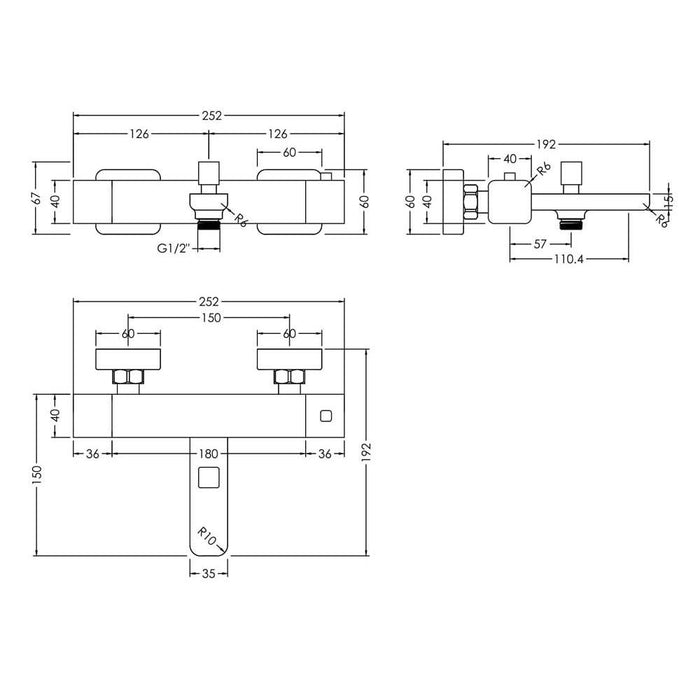 Nuie Windon Wall Mounted Thermostatic Bath Shower Mixer - Unbeatable Bathrooms