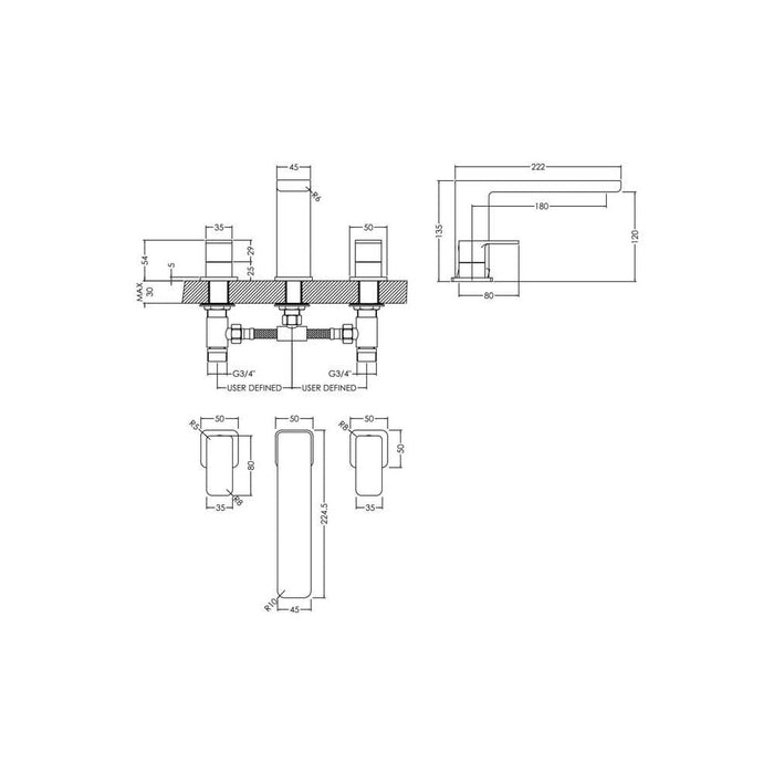 Nuie Windon Deck Mounted 3TH Bath Filler - Unbeatable Bathrooms