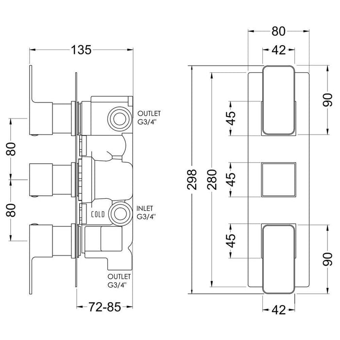 Nuie Windon Triple Thermostatic Valve - Unbeatable Bathrooms
