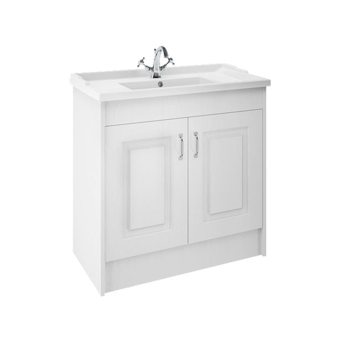 Nuie York 2 Door Floor Standing Vanity Unit and Black Marble with Round Ceramic Bowl - Unbeatable Bathrooms